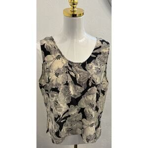 Vintage Nora Noh Women’s Black/Beige Floral Silk Tank Top Size 12